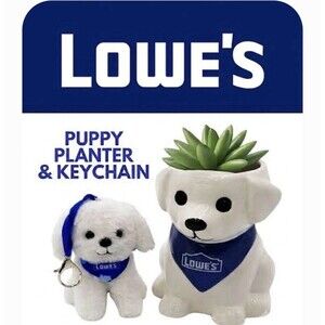 NEW Lowe’s Mini White Dog Ceramic Succulent Planter + Plush Keychain